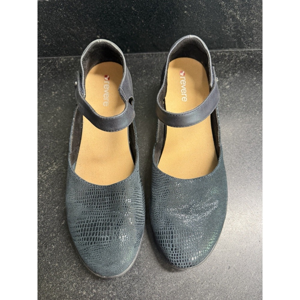 Revere Osaka Mary Jane Shoes Womens 10 (EUR 41) Navy Lizard Leather Comfort - Picture 1 of 9